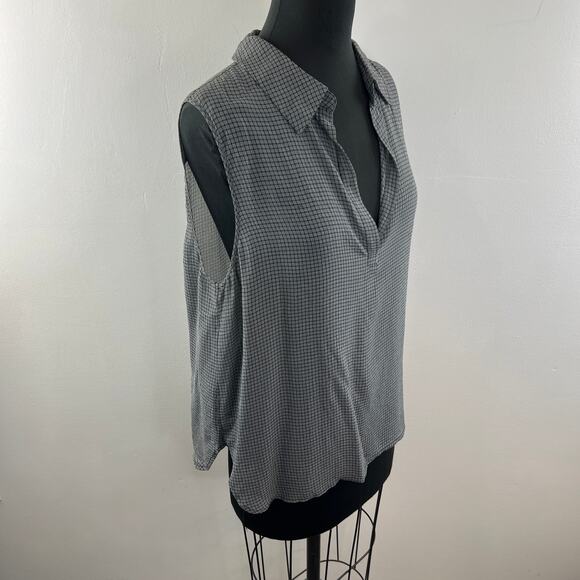 L'Agence Gray Black Blouse Checked V-Neck Collar Sleeveless Classic Pullover L? - Picture 5 of 8